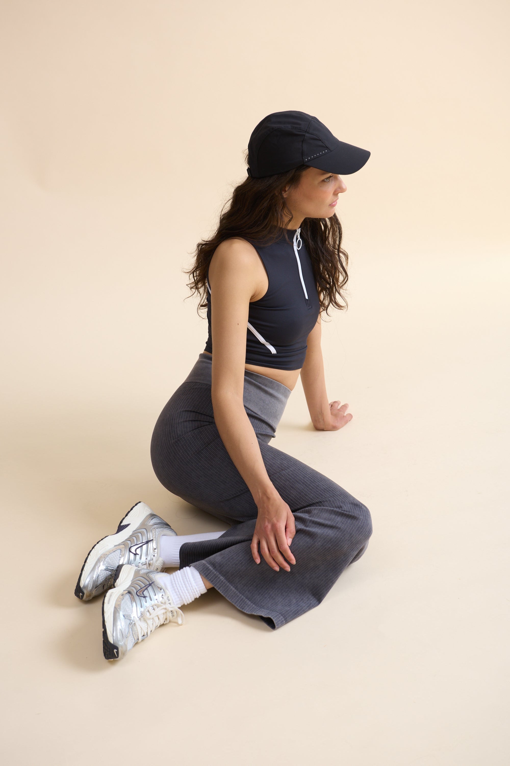 HRMN8 black cropped tempo zip gym tank women's activewear