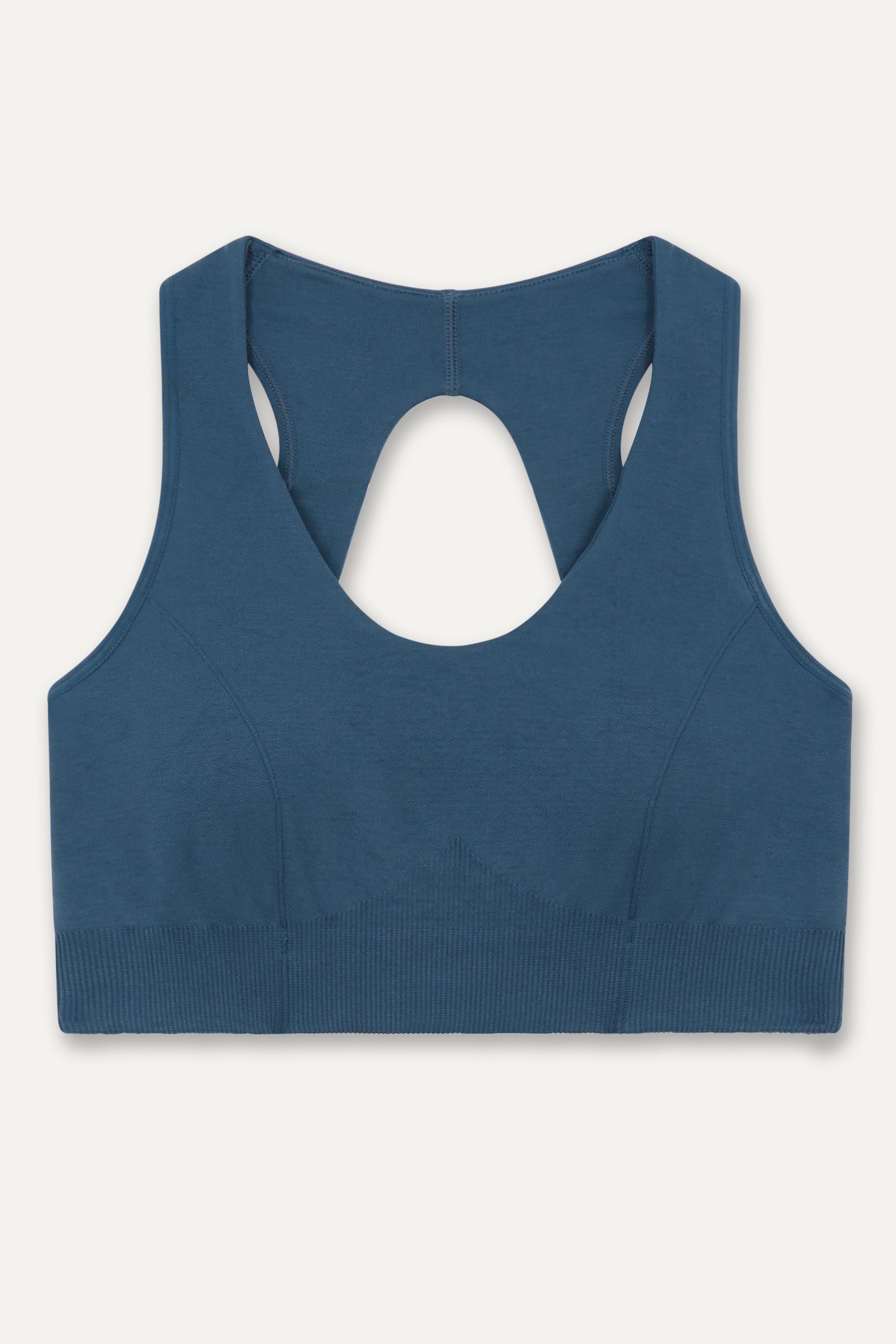 Blue V neck recycled supportive sports bra and leggings.