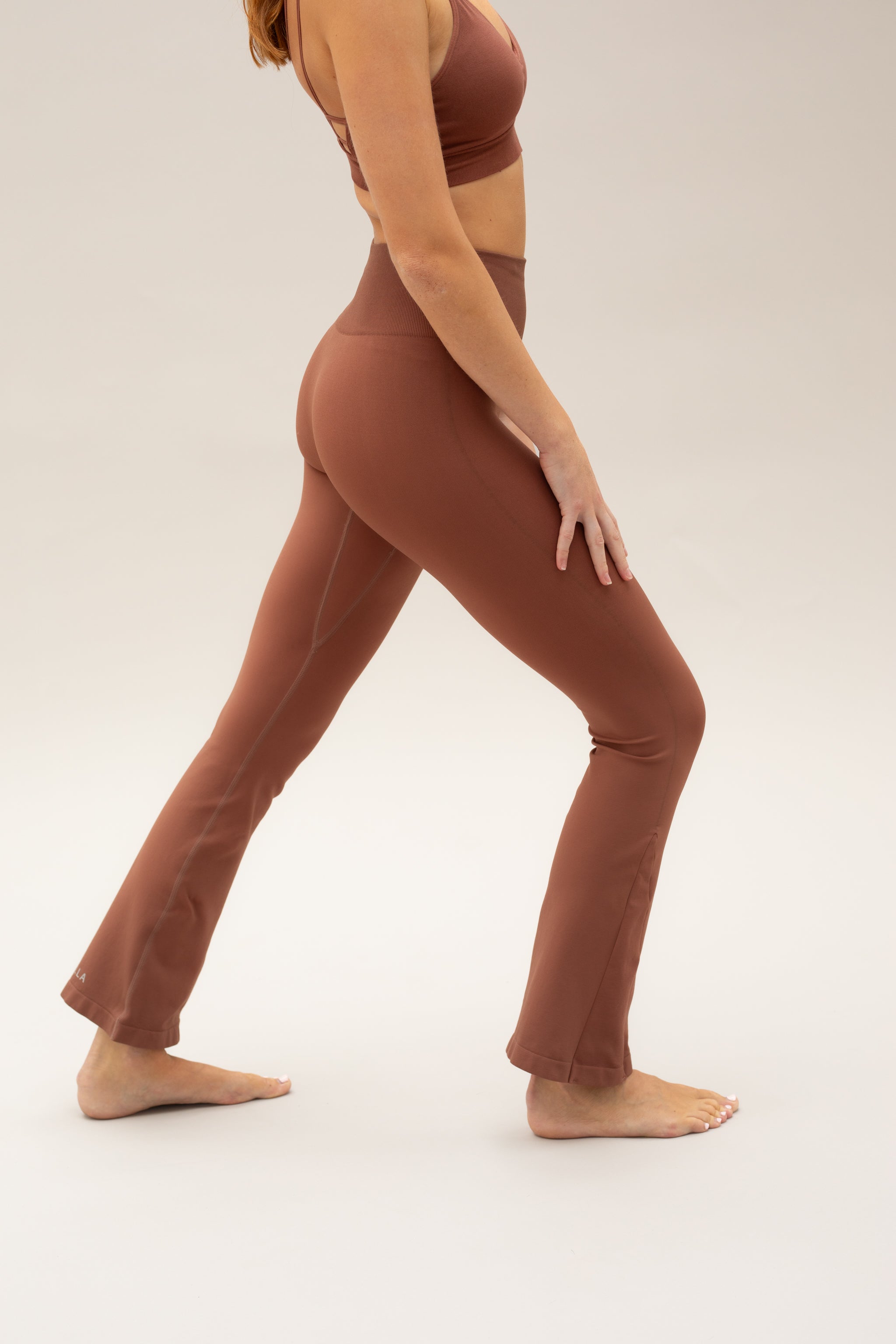 Cinnamon flare leggings with Cinnamon supportive sports bra.