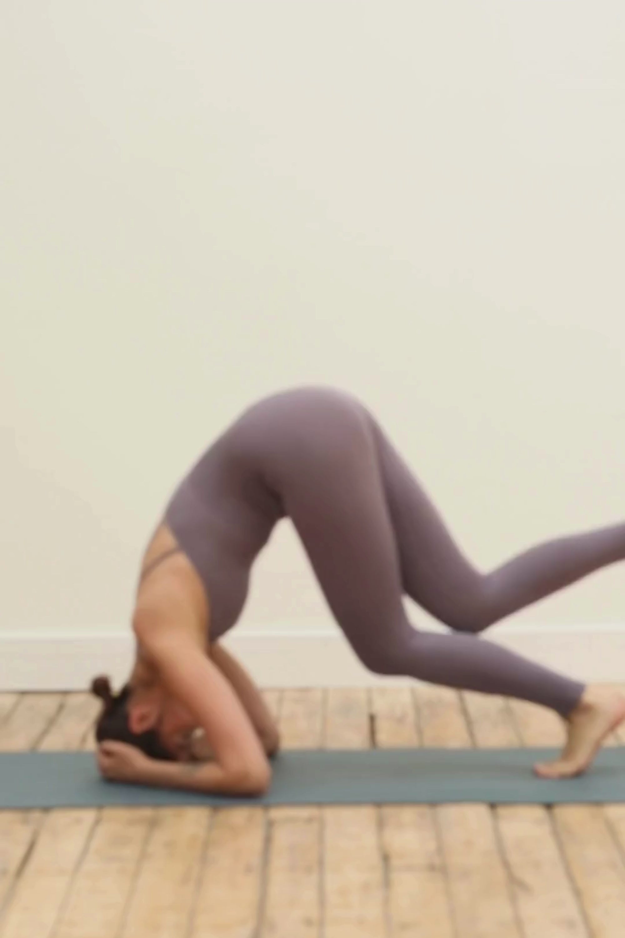 Twilight ash light brown purple seamless sculpting shaping one piece bodysuit with built in shelf bra and removable pads for yoga, pilates, gym and exercise.